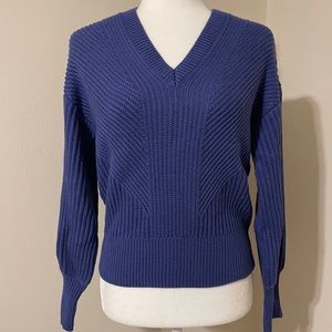 BNWOT unworn deep purple blue knit cotton sweater ann taylor size xs`